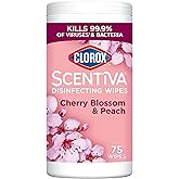 Clorox Scentiva Disinfecting Wipes, Cherry Blossom and Peach, Antibacterial, 75 Count