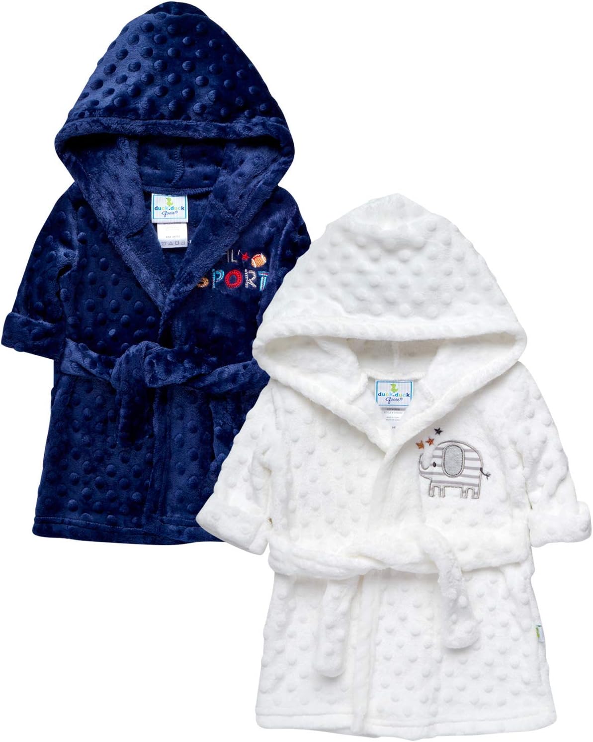 Duck Duck Goose Baby Boys' and Girls' Flannel Fleece Plush Bath Robe (2 Pack)