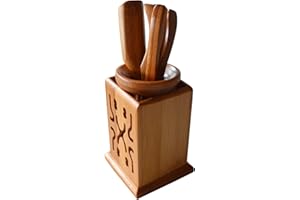 YXHUPOT Chadao Bamboo GongFu Tea Tools Tube Spoon, tongs, detong, tea needle funnel (Square canister)