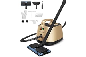 HAWKAM Steam Cleaner with 21 Accessories, Steamer for Cleaning, 5 Minutes Fast Heating, Portable Canister Steamer for Floors, Carpet, Cars, Tiles, Grout Cleaning, Chemical-free, 1.5L Capacity (Gold)