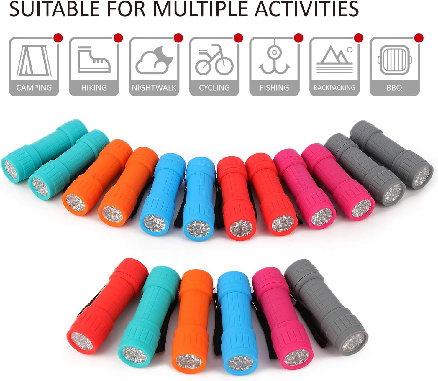 FASTPRO 18-Pack, 9-LED Mini Flashlight Set, 54-Pieces AAA Batteries are Included and Pre-Installed, Perfect For Class Teaching, Camping, Wedding Favor - - 