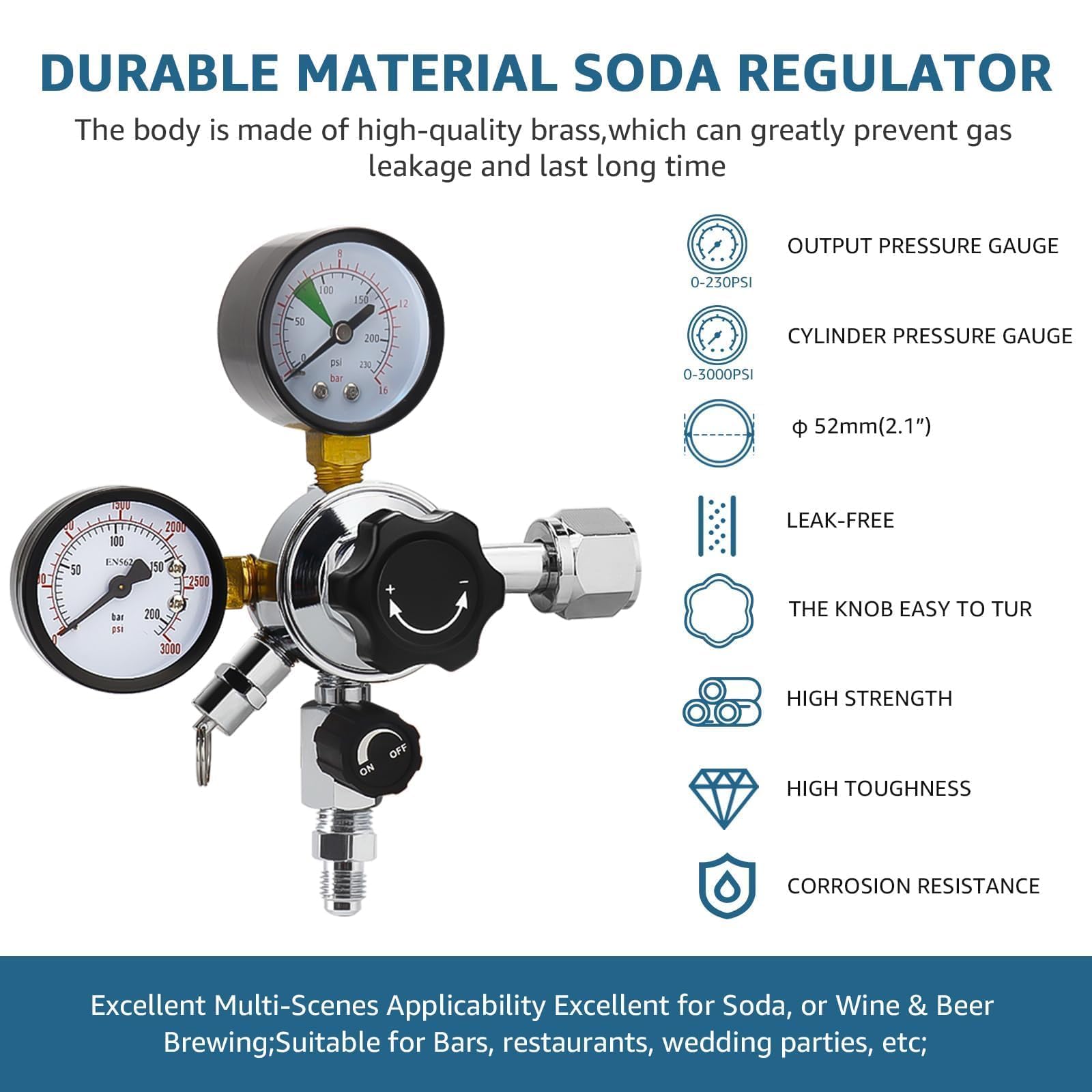 High Pressure CO2 Regulator Dual Gauge Keg Regulator 0-120PSI Output Pressure Regulator for Kegerator - CGA 320 Beer Regulator, 7/16-20 UNF Thread Fittings, Keg Regulator for Beer, Soda