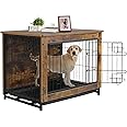 TLSUNNY Dog Crate Furniture, 38.6" Wooden Dog Kennel Indoor with 2 Doors, Heavy-Duty Dog Cage with Removable Tray, End Side Table, Modern Dog House for Large/Medium/Small Dogs, Rustic