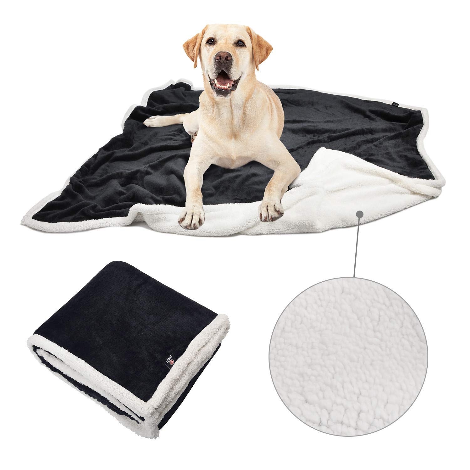 Dog Fleece Blanket, Large Washable Soft Warm Fluffy Sherpa Plush Pet Blankets for Dogs Puppy Doggy Cats Double Thickness Throws 152 x 127 cm Black