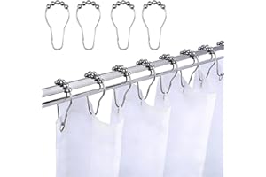 Shower Curtain Hooks Rust Proof Stainless Steel - Set of 13 Silver Shower Curtain Rings for Bathroom Rods, Heavy Duty Metal G