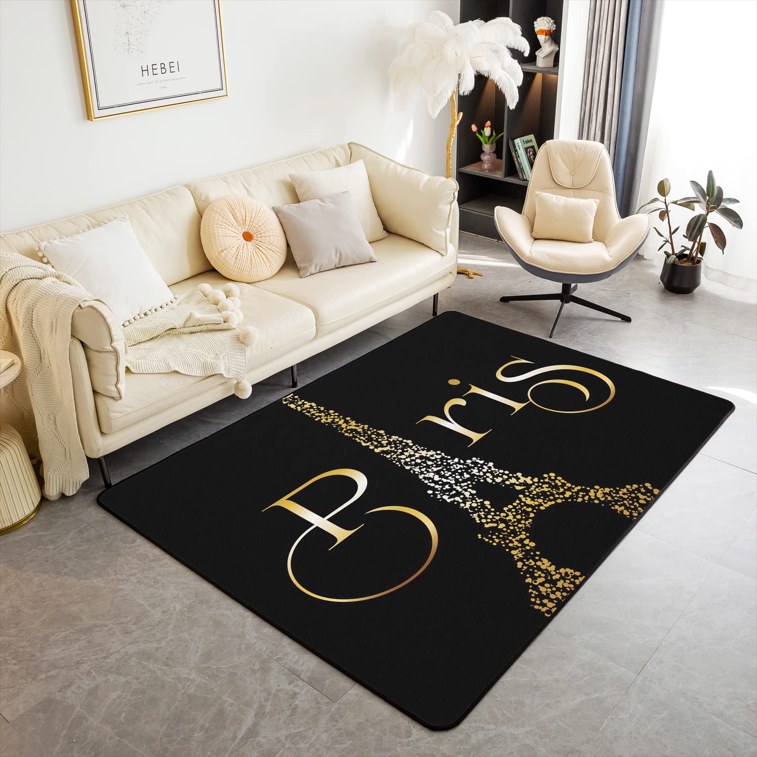 Loussiesd Eiffel Tower Decorative Carpet Area Rug Paris Living Room Rugs for Decor Paris Decor Accent Rug Set Microfiber Valentines Non Slip Area Runner Rug 150 * 200cm