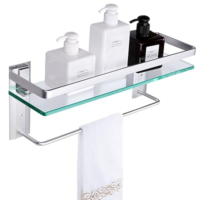 Vdomus Tempered Glass Bathroom Shelf with Towel Bar