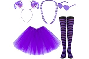 HAAKONG Women Tutu Costume Kid Tutu Accessories Set Girl Neon Dress Up Striped Sock Heart Sunglasses Ponytail Headband Skirt Necklace