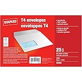 Staples T4 Security Envelopes 25 Pack – White 5‑3/4" x 9" with Gummed Flaps & Privacy Tint, Window Mailing Envelopes for Tax 