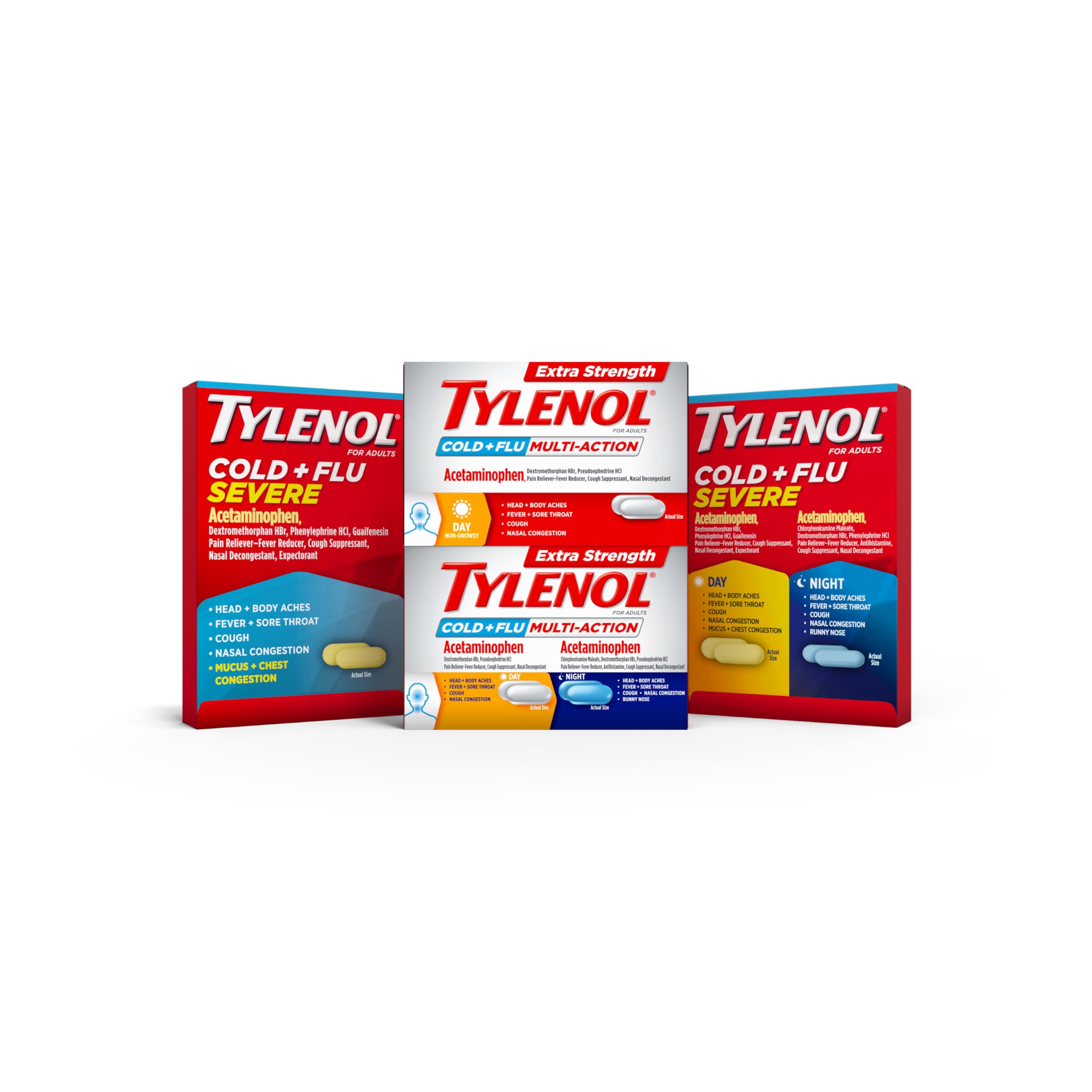 Tylenol Cold + Flu Severe Day & Night Caplets Combo Pack for Multi-Symptom Cold & Flu Symptom Relief, Cough, Sore Throat, and Headache Relief, Acetaminophen Pain Reliever, 24 ct