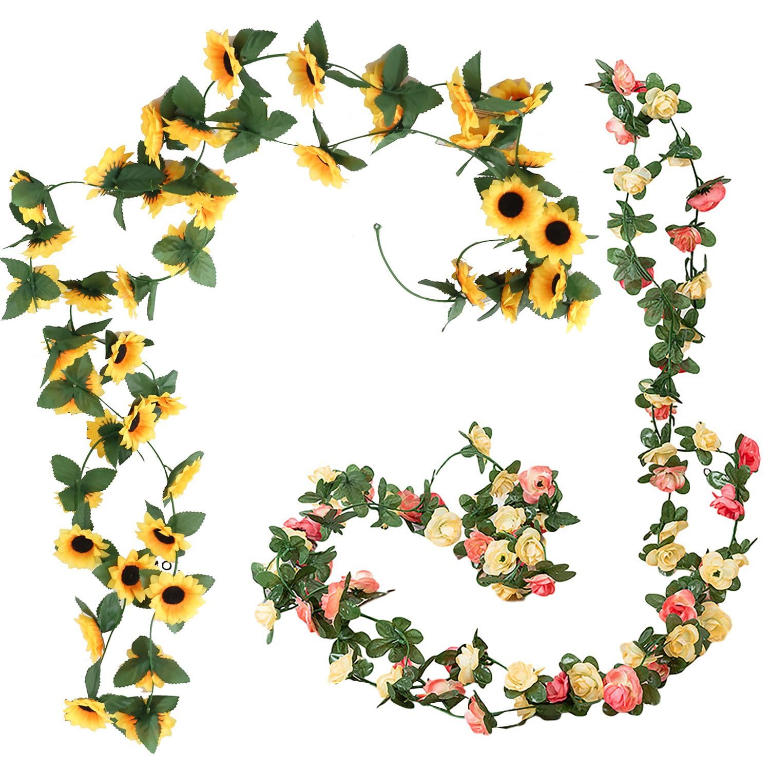 TYGFRT 2Pcs Artificial Flower Rattan, Artificial Sunflower Garland, Artificial Peony Flower Vine, Sunflower Decoration, Hanging Vine, Wedding Garden Decoration