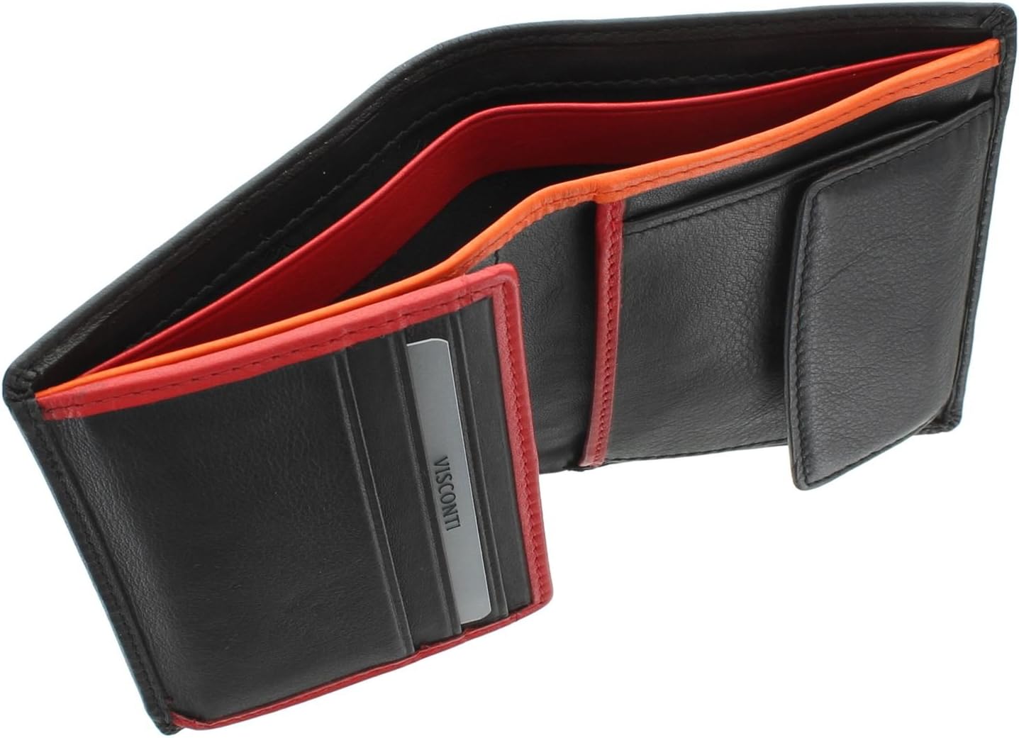 VISCONTI Bond Collection DR NO Compact Gents Leather Wallet BD22 Black/Orange/Red - Image 5