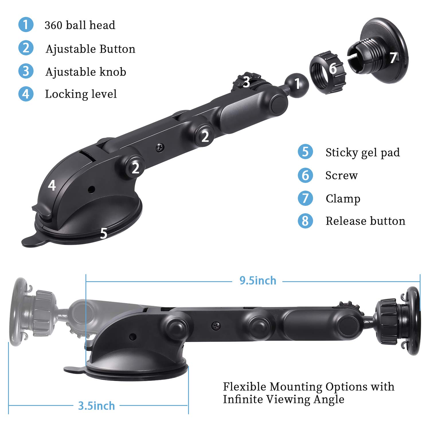 Magnetic Car Phone Mount，Beyyon Dashboard Windshield 5 Magnets and Unique Design with Flexible Viewing Angle Car Phone Holder Compatible with iPhone X/8/8P/7/7 Plus Galaxy S9/S9 Plus Edge