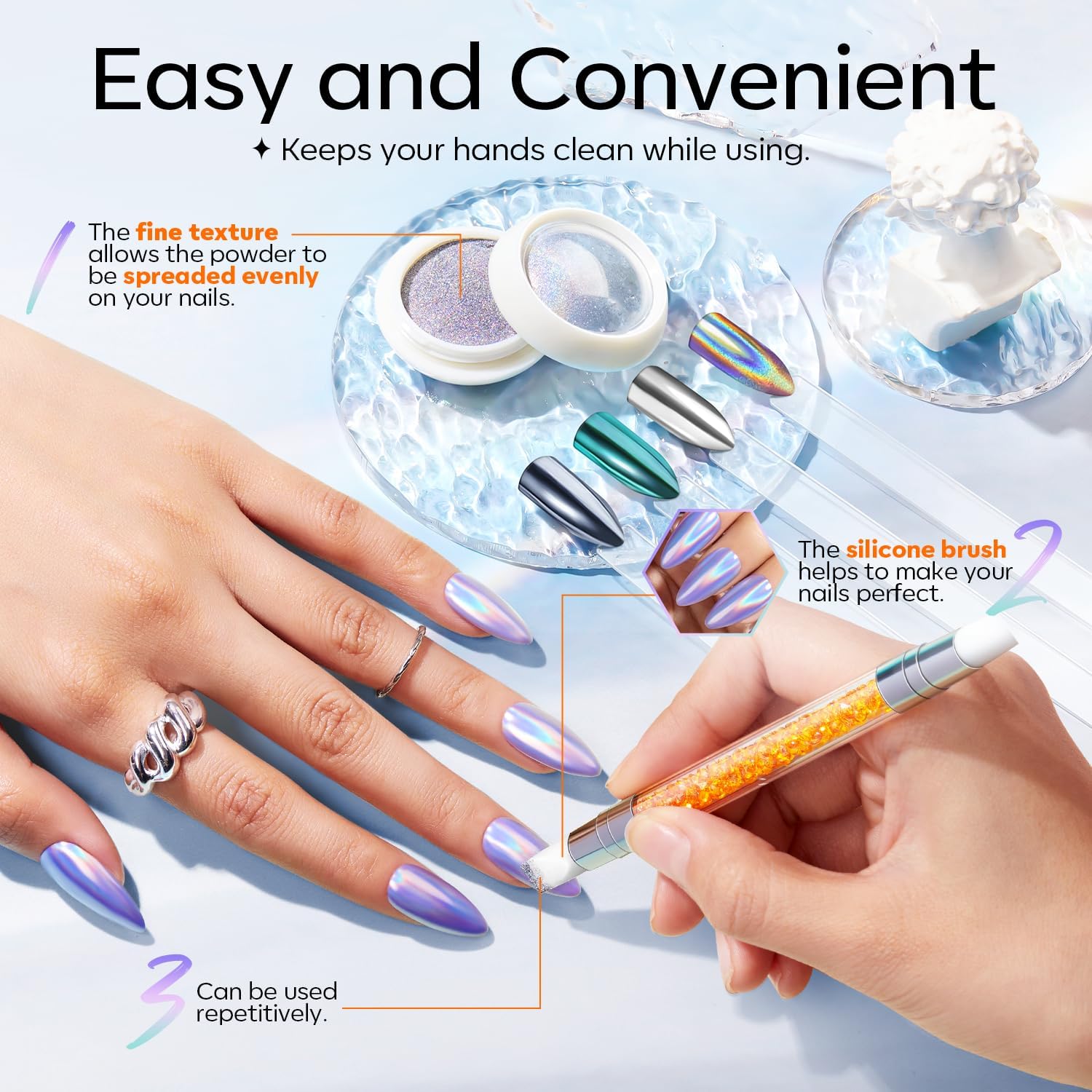 modelones Chrome Nail Powder 4 pcs, White Pearl Nail Chrome Powder, Iridescent Aurora Glitter Mermaid Silver Metallic Mirror Holographic Effect Pearlescent Pigment Dust Kit Resin Craft - Image 5