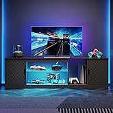 Bestier LED TV Stand with Storage for 65/70/75 Inch TV, Gaming Entertainment Center with Adjustable Glass Shelf for PS5 Xbox, Modern TV Console Table for Living Room, Black Large TV Stand Table