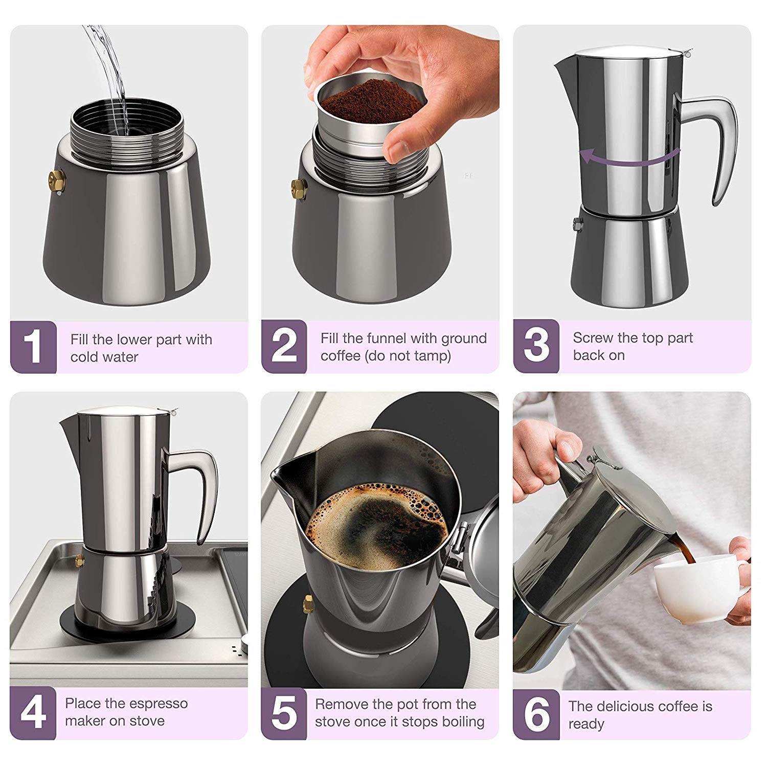 Cafetera espresso para inducción Kuhn Rikon Juliette 6 tazas  microbiome.com.tr