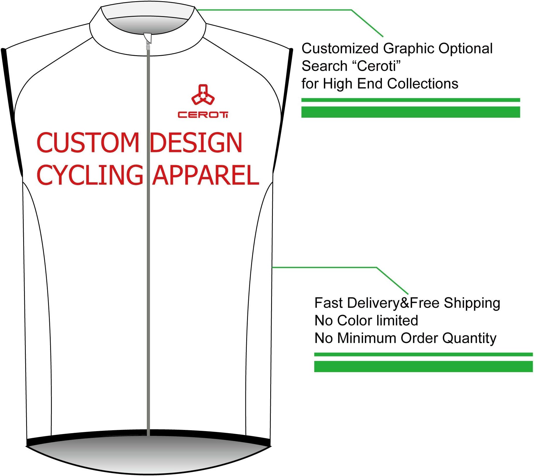 Ceroti Custom Apparel Service Men's Biking/Cycling Vest, Micro Softshell Windproof & Reflective Cycling Vest, Bicycle Gilet