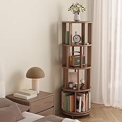 KASLANDI Solid Wood Rotating Bookshelf with Brake