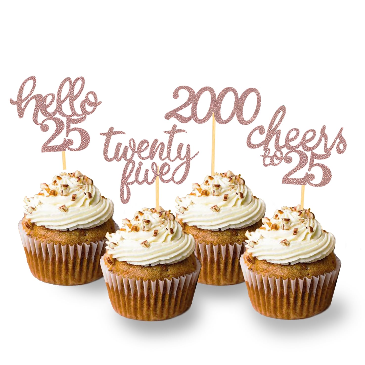 Photo 1 of 24Pcs Glitter 25th Birthday Cupcake Toppers, Hello 25th Birthday Cake Topper- 25th Birthday Decorations for Celebrating Twenty-Five Years Old Birthday Party (Rose Gold)