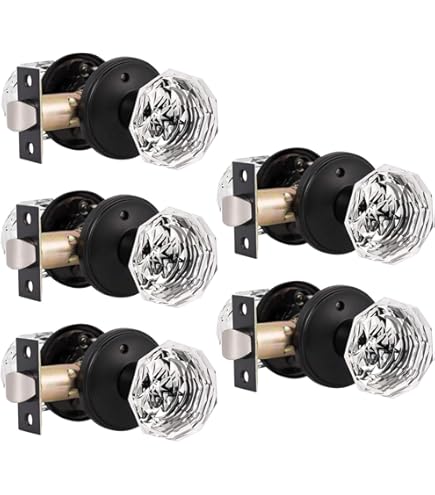 Orger 6 Pack Glass Door Knobs With Flat Black Rosette, Bath/Bed Door Knobs Fo