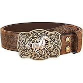BEAUDRM Women's Retro Vintage Western Country Belt Metal Buckle Faux Leather Floral Waist Belts