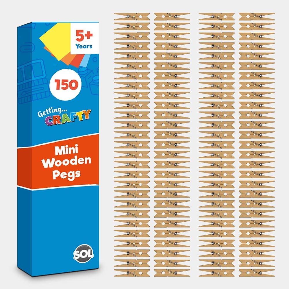 SOL 150pk Mini Wooden Pegs for Photos & Craft – Natural Finish, 2.5cm</wbr> x