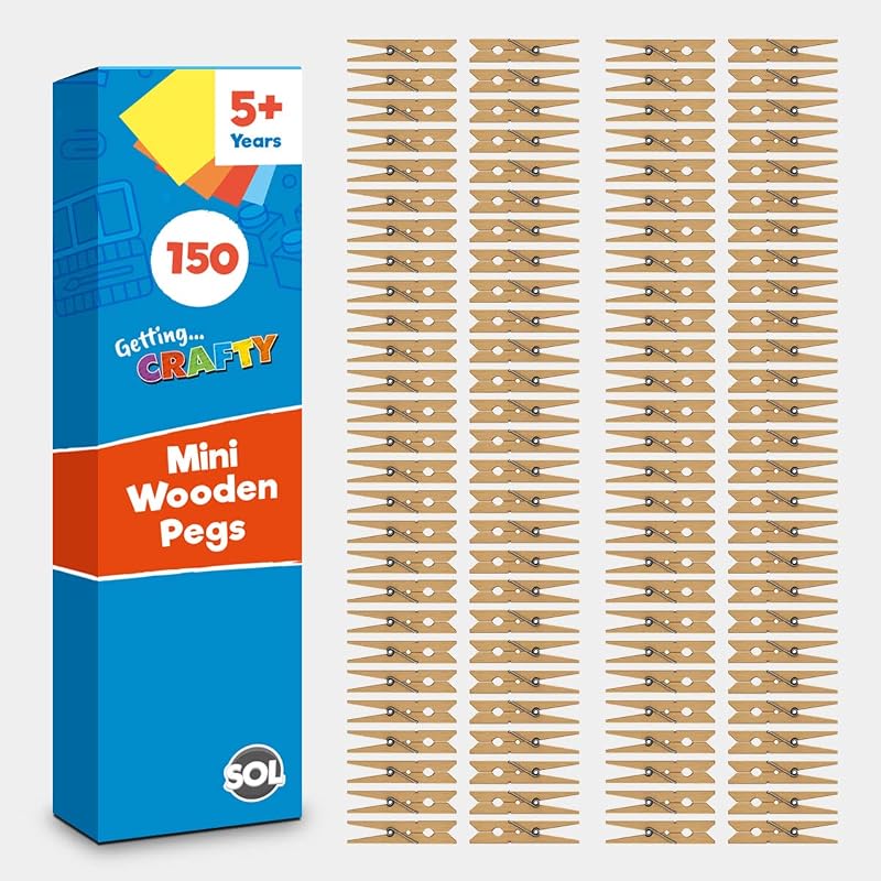 SOL 150pk Mini Wooden Pegs for Photos & Craft – Natural Finish, 2.5cm</wbr> x