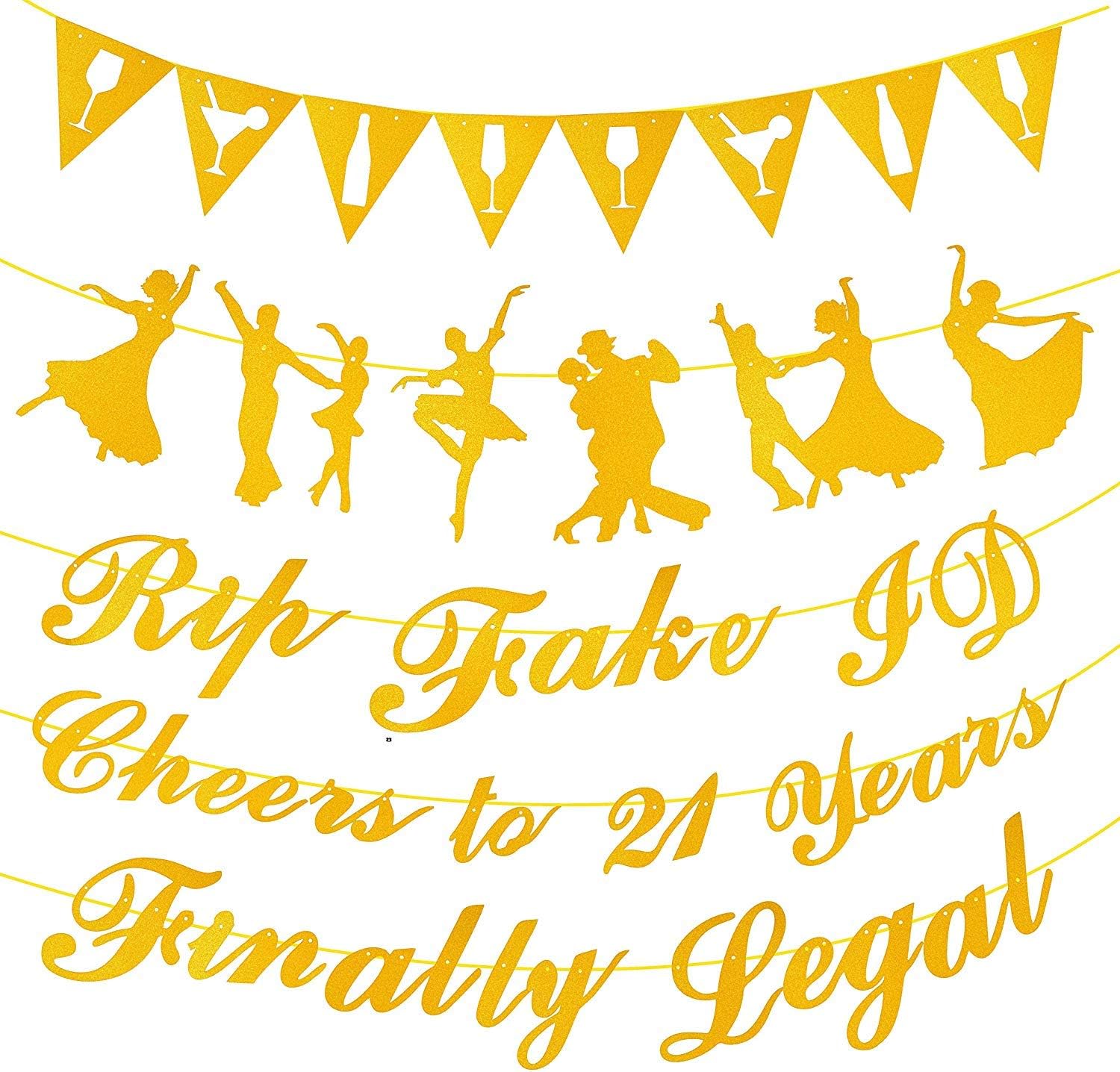 21st Birthday Decorations Party Supplies | 21st Birthday Decorations | Pack of Unique 5 Banners - ‘Rip Fake ID - ‘Cheers to 21 Years - ‘Finally Legal’ and 2 Banners with Funky Shapes | 21st Birthday