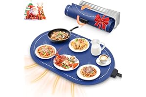 HOSSEE Warming Mat for Food with Heat-Resistant Pad(24"x15"),Electric Heating Pad for Food,Roll Up Silicone Warmer Mat for Party Buffet,Christmas House Warming Gift for Home Hosting Daily Use(Blue)