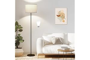 Ambimall Floor Lamps for Living Room with 3 Color Temperatures Bulb & Pull Chain Switch, 60" Modern Standing Floor Lamp for Bedroom Kids Room Study Room（Beige Shade & Black Pole）