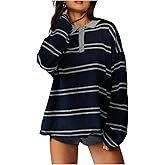 Milumia Women's Striped Sweater Shirts Long Sleeve Rugby Collared Oversized Pullover Tops Y2K Jumper
