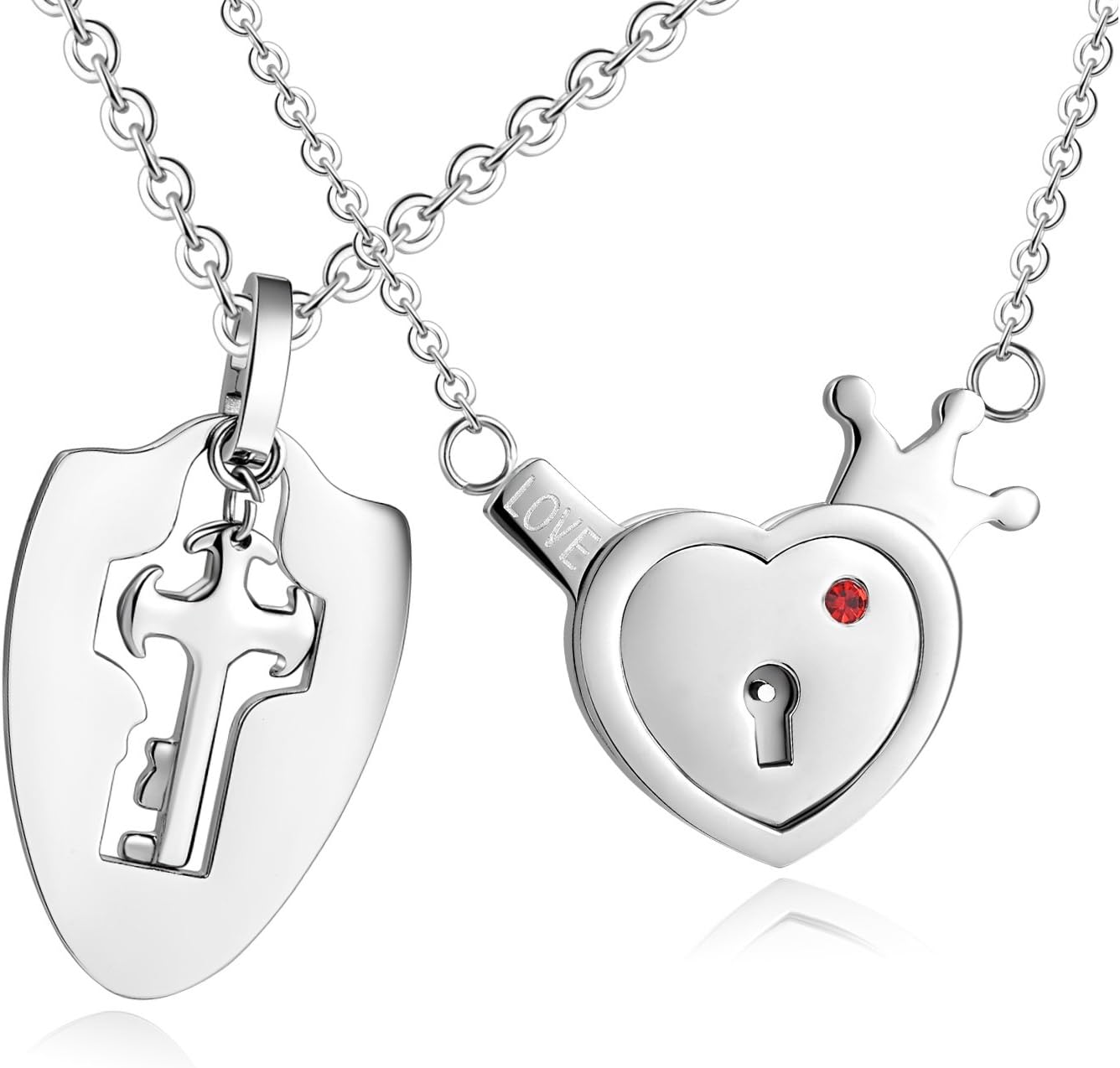 SunnyHouse Jewelry His & Hers Matching Set Your Key to My Heart Couple Pendant Necklace Key and Lock Style in a Gift Box