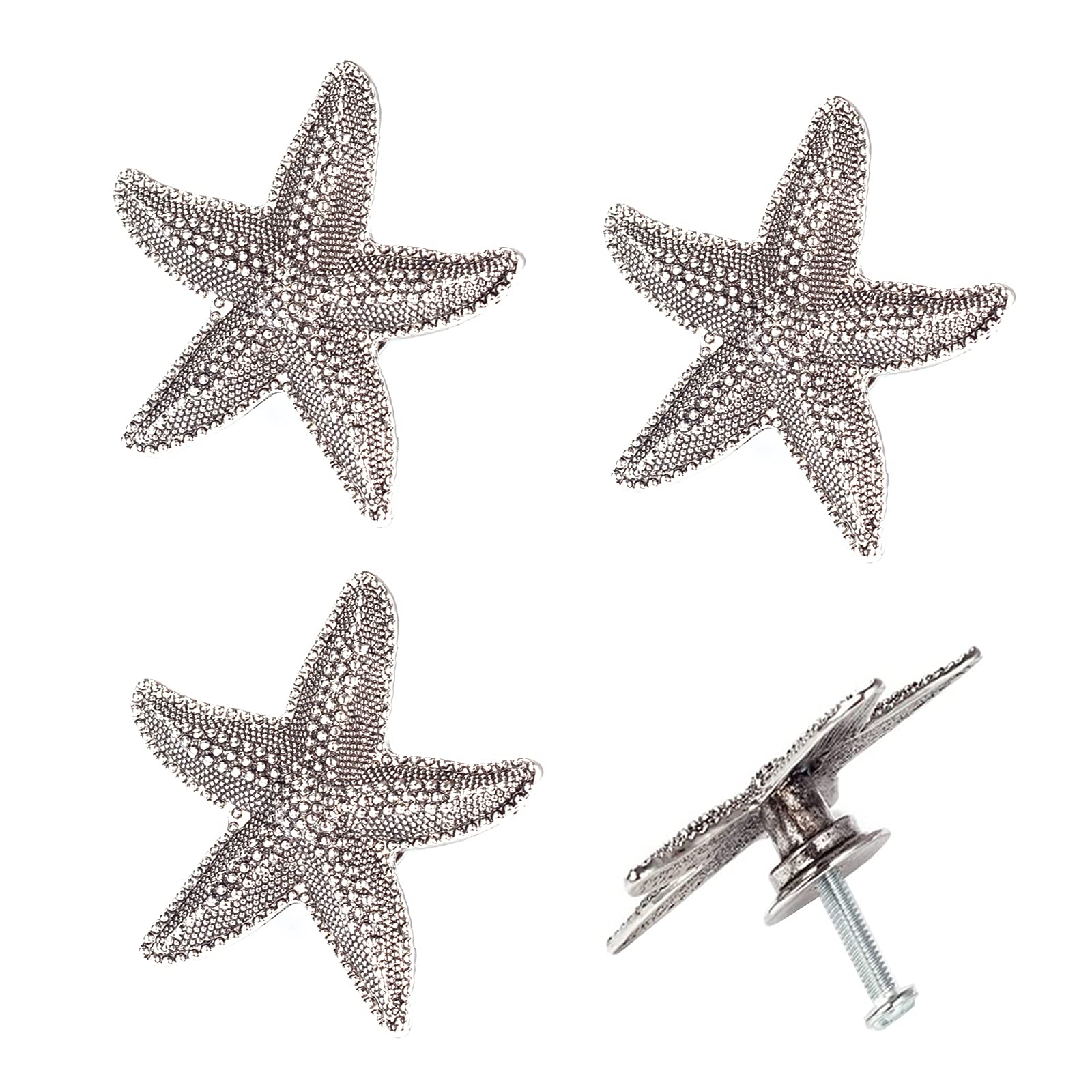 4Pcs Starfish Knobs Dresser Knobs Furniture Hardware Handles Beach Ocean Theme Ancient Tin Decorative Handle Cabinet Knobs Wardrobe Pulls