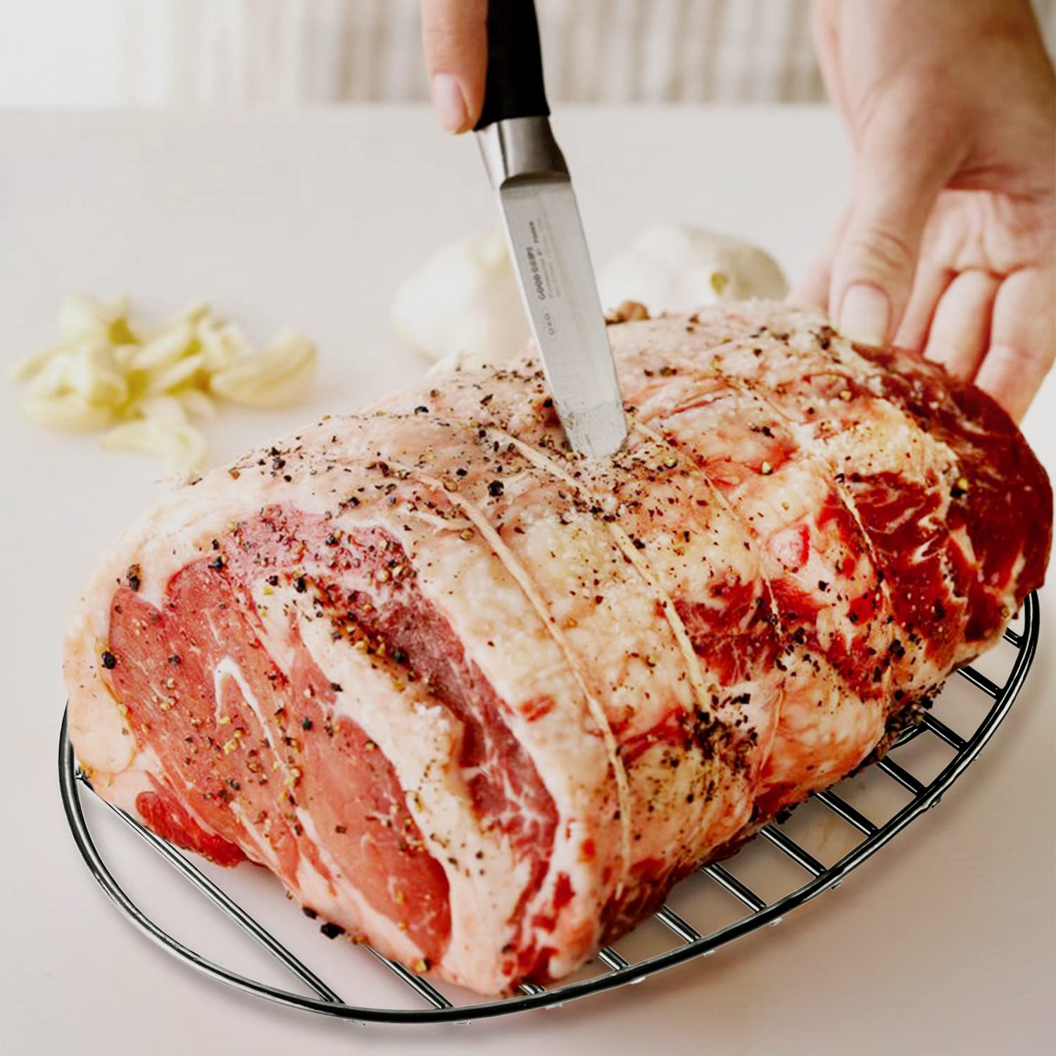 Roasting Rack, Black with Integrated Feet, Enamel Finished, Nonstick, fit for 13 inches oval roasting pan, safety, dishwasher, Great for Basting, Cooking, Drying, Cooling rack.(10”x 6.5”)