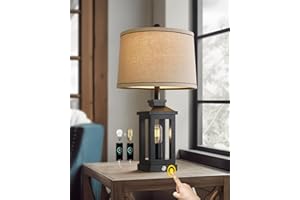 G-SAFAVA 23.75" Retro Farmhouse Black Table Lamp for Living Room Bedroom Nightstand Single Pack Touch Control Bedside Nightlight Vintage Modern Lamp with USB C+A Ports and 2 Light Sources