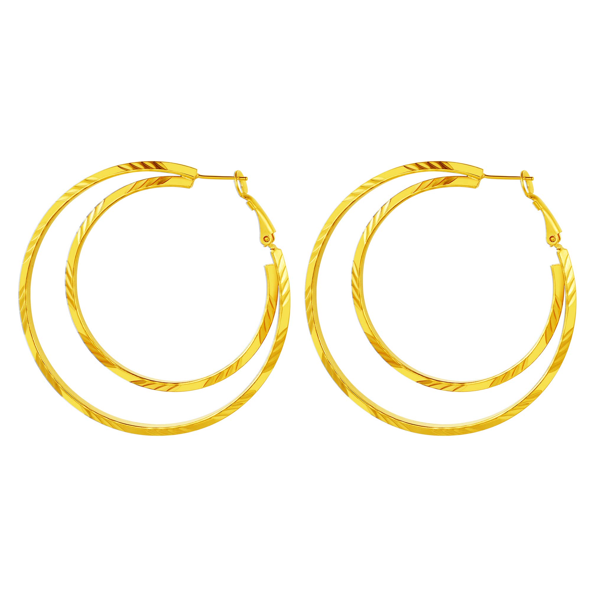 Richsteel Gold Hoop Earring Double Round Loop Ear Ring Lady Minimalist 60MM Diameter Gift For Grandmother Gold Plated Circular Big Earrings