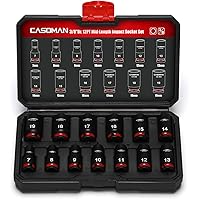 CASOMAN 13-Piece 3/8" Drive Mid-Length Impact Socket Set, 12-Point, Metric, 7mm - 19mm, CR-MO Steel, with Storage Case
