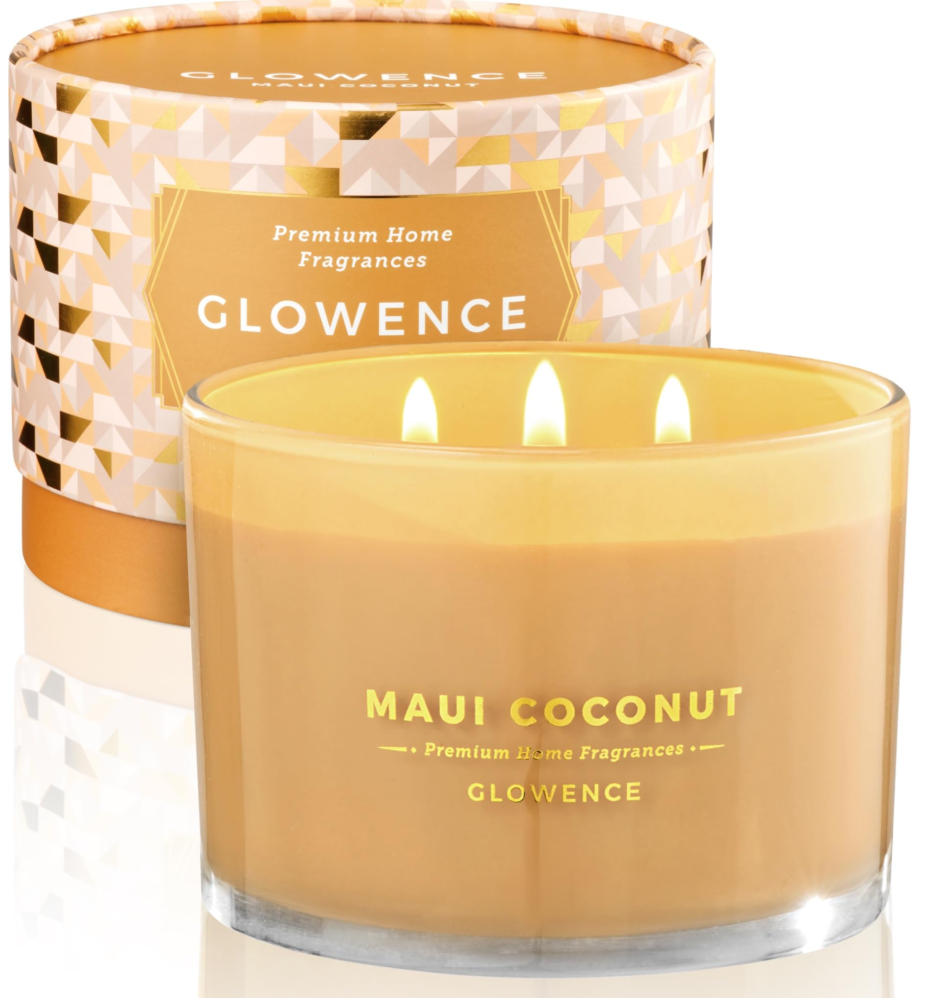 Photo 1 of Glowence Luxury Coconut Scented Candle - Large 3 Wick Jar Candle - Elegant Gift for Women & Men - 100% Natural Soy Wax - Up to 40 Hours Burning Time - Housewarming Aromatherapy Candle for Home