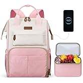 Maelstrom Travel Backpack for Women Men,Laptop Backpack Fits 15.6-17.3 Inch Laptop, Nurse/Work Bag with Insulated Lunch Box (Pink-beige)