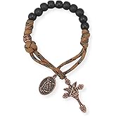 Nazareth Store Strong One Decade Paracord Rosary Black Beads Pocket Car Rosary St Michael Medal & Archangel Cross
