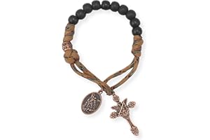 Nazareth Store Antique Copper Strong One Decade Paracord Rosary Black Beads Pocket Car Rosary St Michael Medal & Archangel Cr