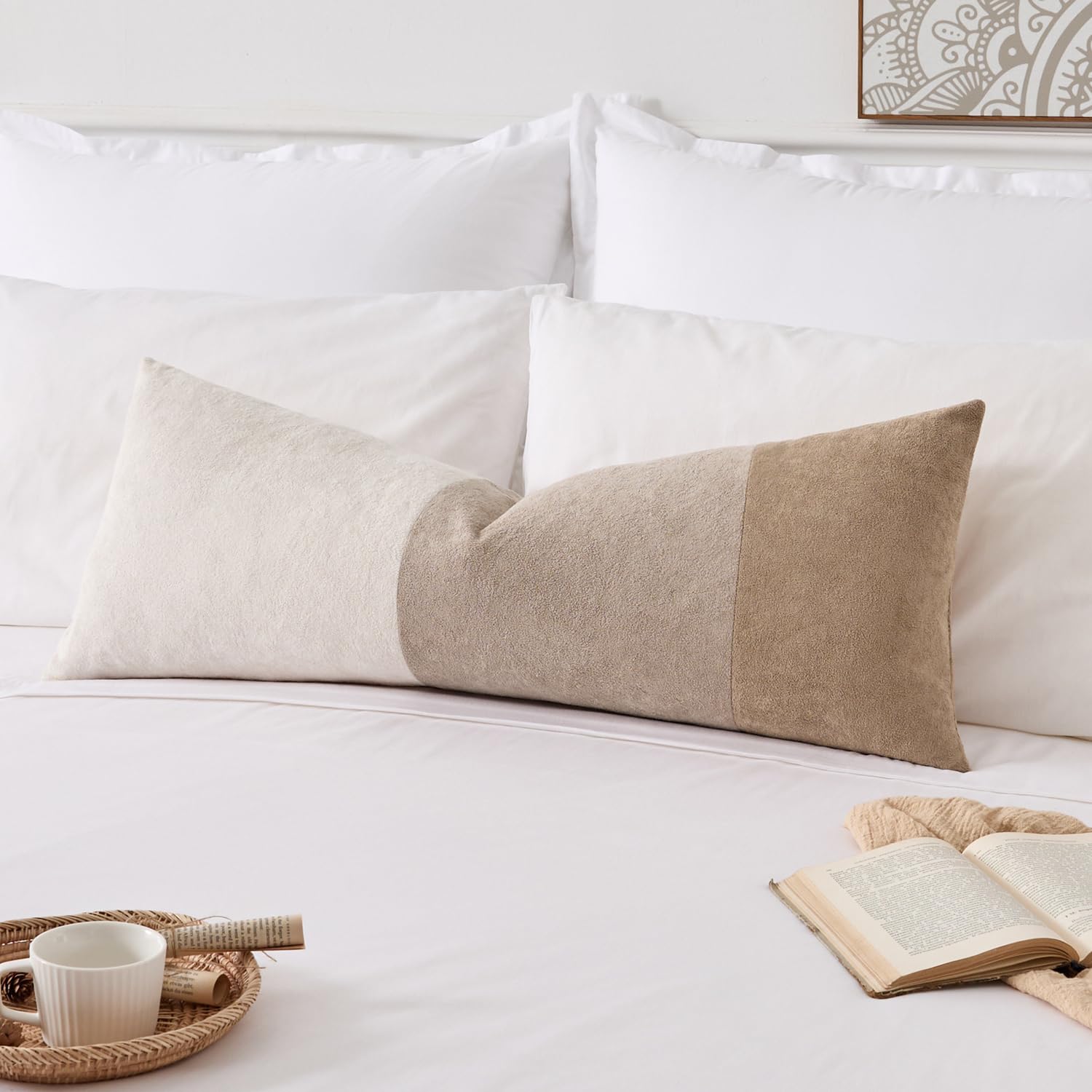 Photo 1 of Kevin Textile 14x36 Inch Long Lumbar Cover 1 Pack Three-Colour Patchwork Soft Textured Waterproof Rectangle Cushion Elegant Accent Pillows for Couch Sofa Chair Bed Home Decor Indoor Outdoor Brown