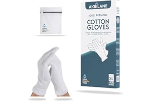 AKRILANE XL Extra Large 2 Pairs 100% Premium Cotton Gloves for Dry Hands | Moisturizing Overnight Gloves for Eczema, Psoriasis & Skin Spa Treatment for Women & Men | Washable & Reusable with Free Laundry Bag
