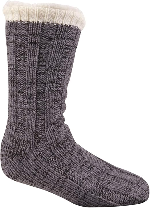 Mens Chunky Knit Fully Fleece Lined Slipper/Lounge Socks with Gripper