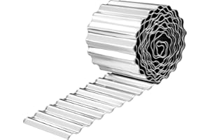 BIUEUS Corrugated Metal Garden Edging, 6"×20Ft Durable Metal Landscape Edging, Modern Corrugated Design for DIY Flower Beds and Landscaping Borders(Silver)