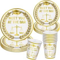 50 Pack Law School Graduation Napkins - Gold & White 'Meet You At The Bar' Cocktail Napkins