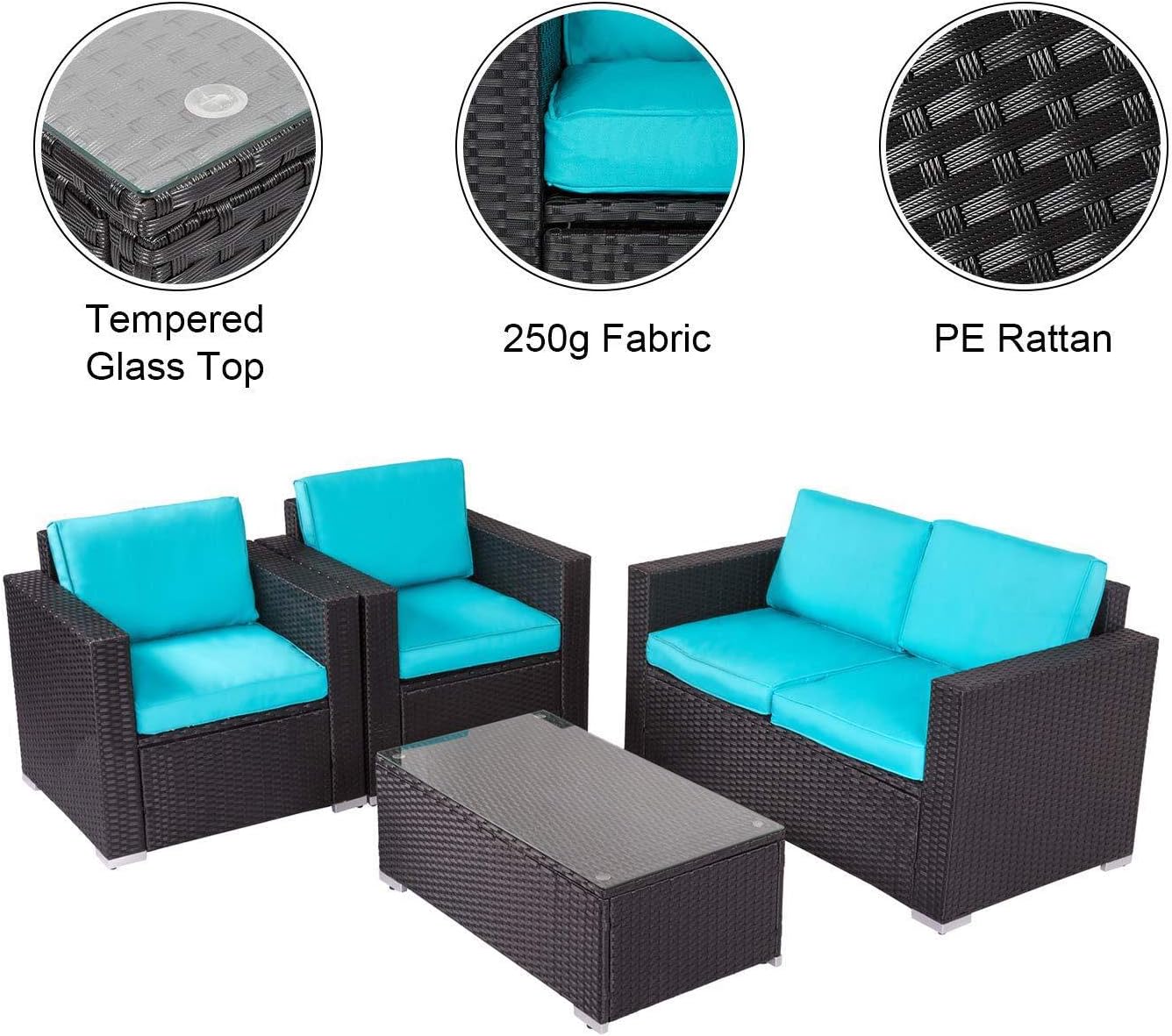 Amazon Com Kinbor 4 Pcs Rattan Patio Outdoor Furniture Set Garden Lawn Sofa Sectional Set Black Garden Outdoor
