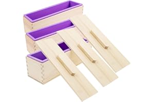 42OZ Silicone Soap Mold Set of 3, Purple Rectangular Loaf Molds, Flexible Soap Molds with Wood Box & Cover - Soap Making Tool