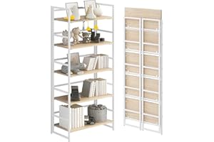 GHQME No-Assembly Folding Bookshelf Storage Shelves 5 Tiers Vintage Multifunctional Plant Flower Stand Storage Rack Shelves Bookcase for Home Office (White)