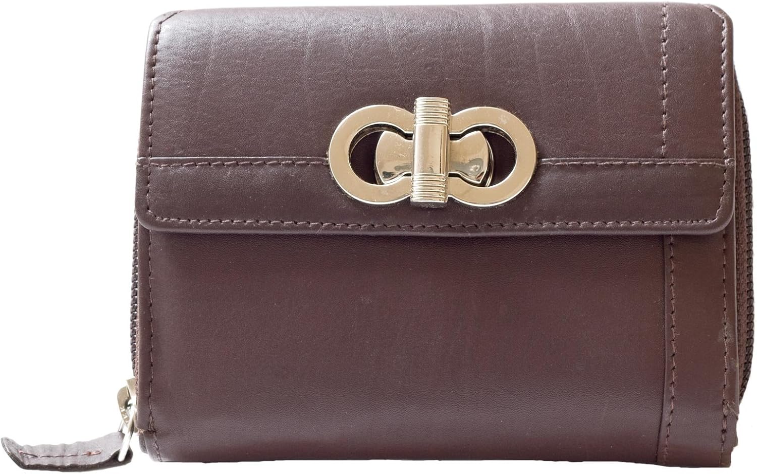 Women's Compact Sized Brown Genuine Leather Wallet HMT